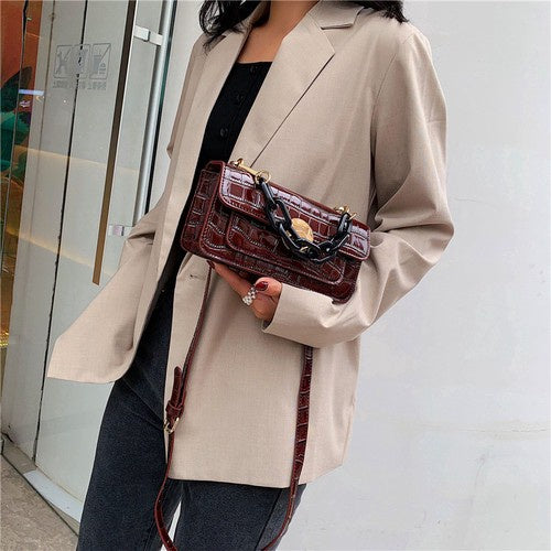 IELGY One-shoulder handbags fashion crocodile pattern wild retro Messenger small square bag female