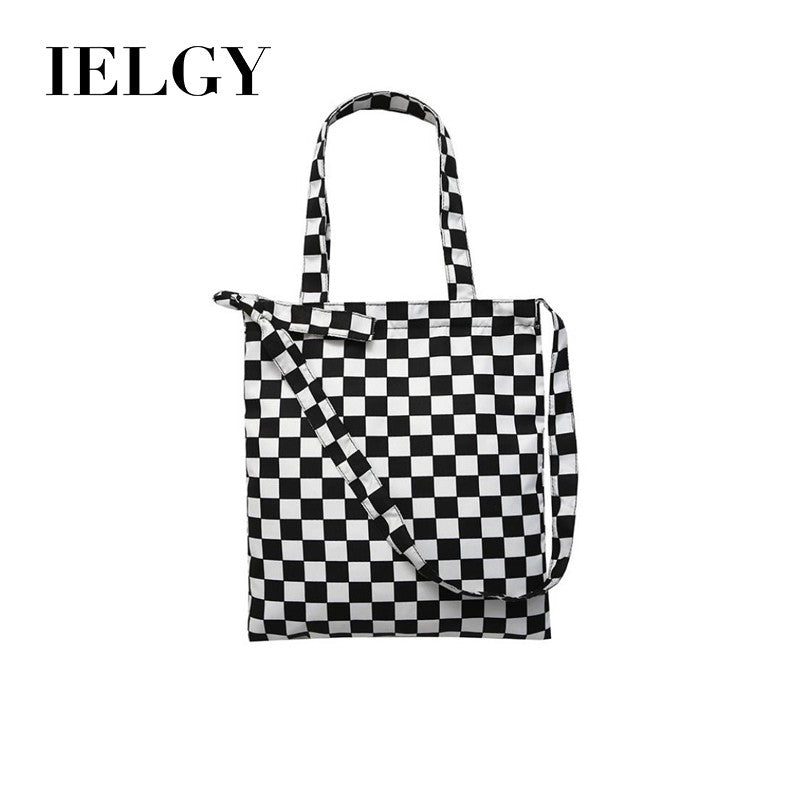 IELGY Black and white checkerboard shoulder bag canvas bag