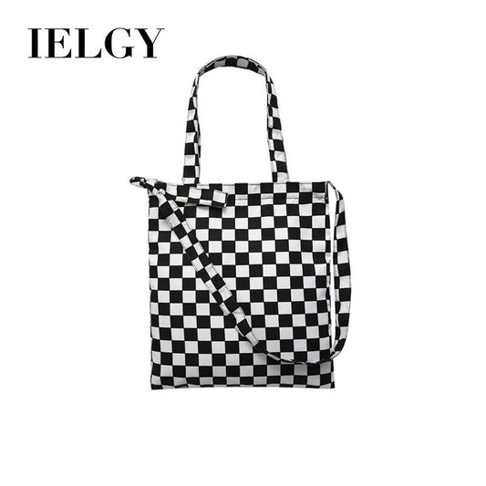 IELGY Black and white checkerboard shoulder bag canvas bag