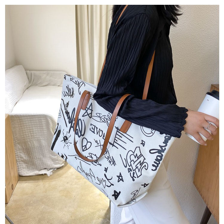 IELGY Commuting Fashion Canvas Tote Horizontal square All-match Portable Casual Woman's Shoulder bag