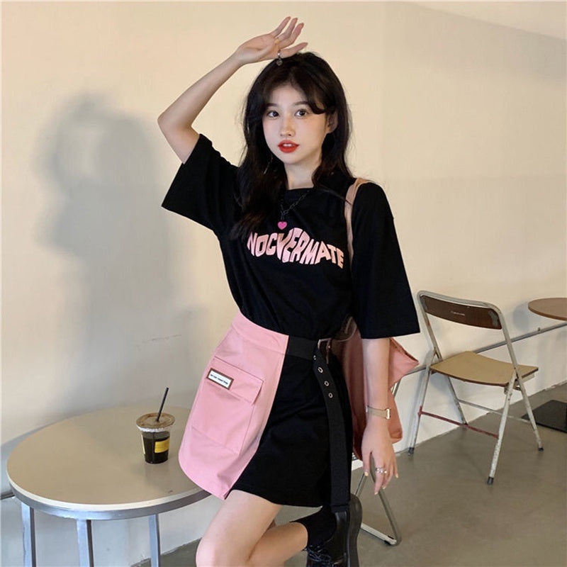 IELGY short-sleeved two-piece female design dress trend Large size cover meat suit