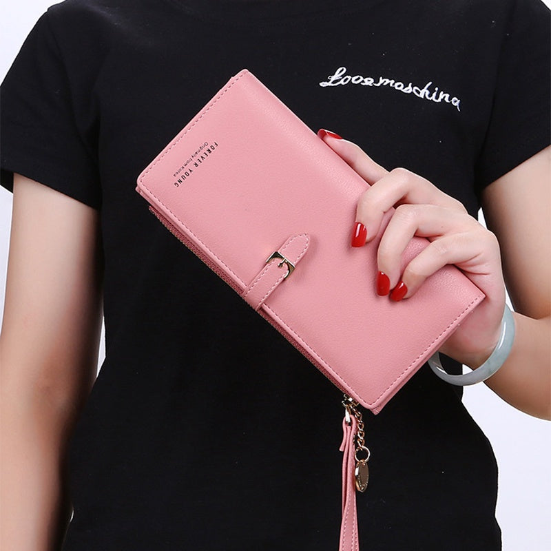 IELGY Simple Atmosphere Women's Wallet Korean Solid Color Large Capacity Wristlet