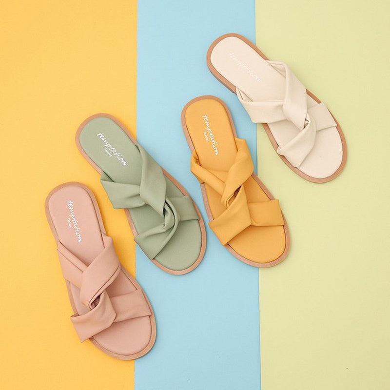 IELGY cross strap Korean woven surface all-match flat bottom women's slippers