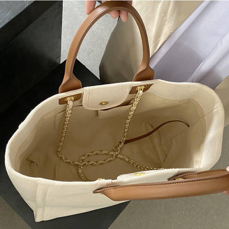 IELGY all-match canvas design sense large-capacity chain tote shopping bag