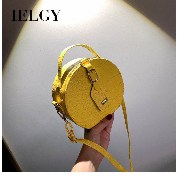 IELGY Women's Crocodile Pattern Round Ocean Tote Bag Mini All-match One Shoulder Messenger