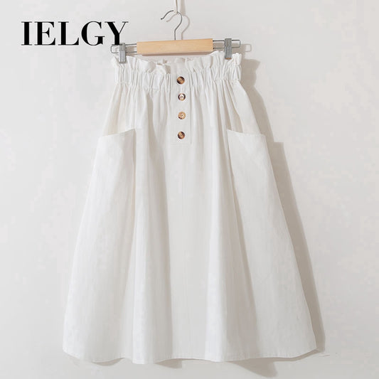 IELGY Solid color high waist literary style A-line skirt