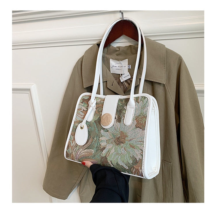 IELGY Large capacity bag women's summer fashion oil painting shoulder bag simple ins design tote bag