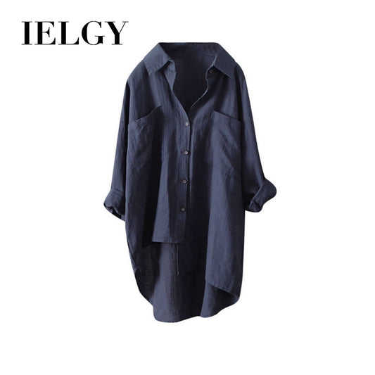 IELGY Casual style solid color shirt autumn wild new women's cardigan double pocket long sleeve temperament top