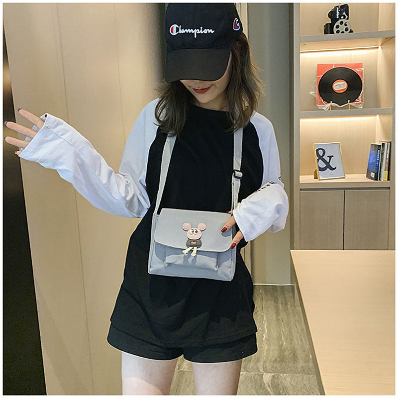 IELGY Korean version canvas bag multi-color optional all-match yellow shoulder bag cartoon crossbody Bag women small fresh