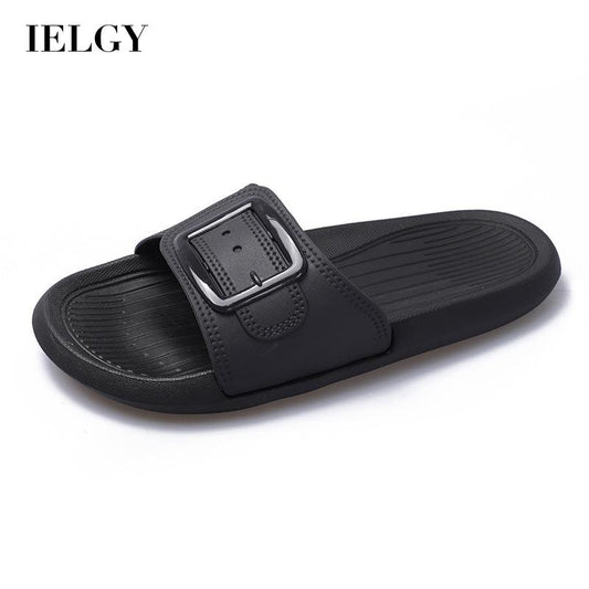 IELGY simple and cute square buckle women's slippers home beach non-slip