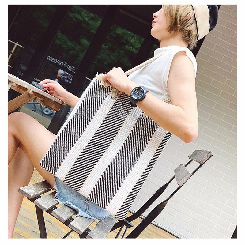 IELGY New Weave Stripe Tote Bag Korea chic bag straw bag