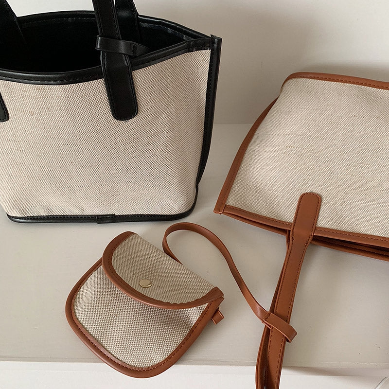 IELGY Mother-in-law package stitching linen handcuffs handbags shoulders open shoulder bag