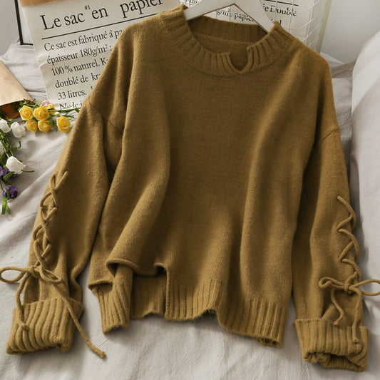 IELGY drawstring long-sleeved loose solid color pullover women