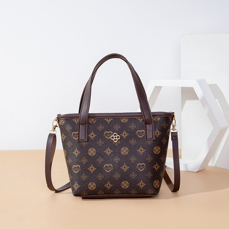 IELGY handbags bucket bags flowers diagonal bags simple and classic shoulder bags soft leather ladies mobile phone bags printed Retro