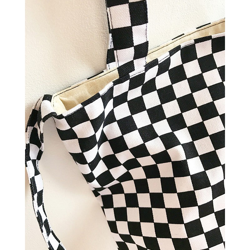 IELGY Black and white checkerboard shoulder bag canvas bag