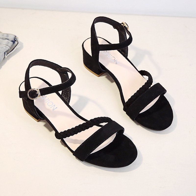 IELGY sandals female high-heeled Roman mid-heeled thick heel fairy style all-match