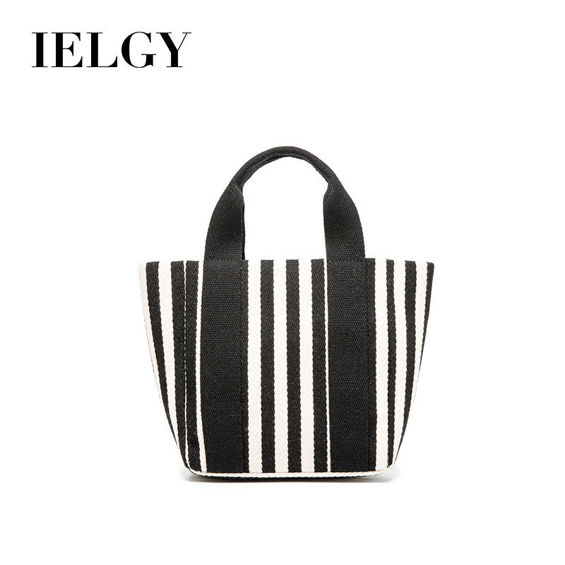 IELGY Simple striped canvas bag, small fresh canvas handbag, messenger handbag