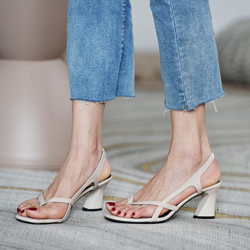 IELGY Sandals female fairy style square head flip flops thick heel fashion high heels