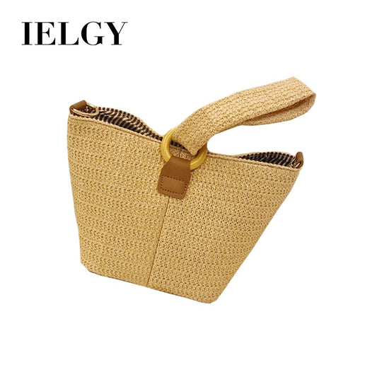IELGY Ring buckle cute woven basket hand bag small square straw bag