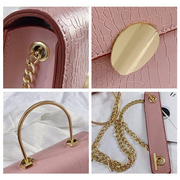 IELGYShoulder Bad hand chain single shoulder slung small fresh crocodile pattern bag Korean metal handbag Solid color