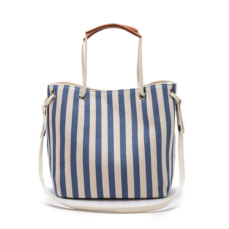 IELGY European and American striped canvas simple canvas bag Small fresh striped shoulder bag Messenger handbag