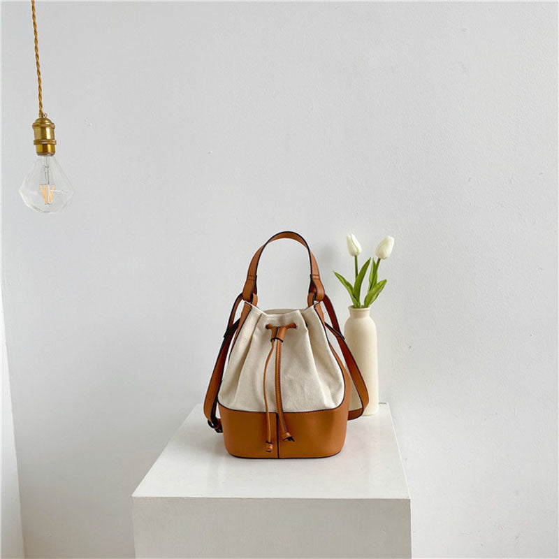 IELGY Korean version Diagonal Portable Fashion Bucket Canvas Women's bag One-shoulder All-match Stitching