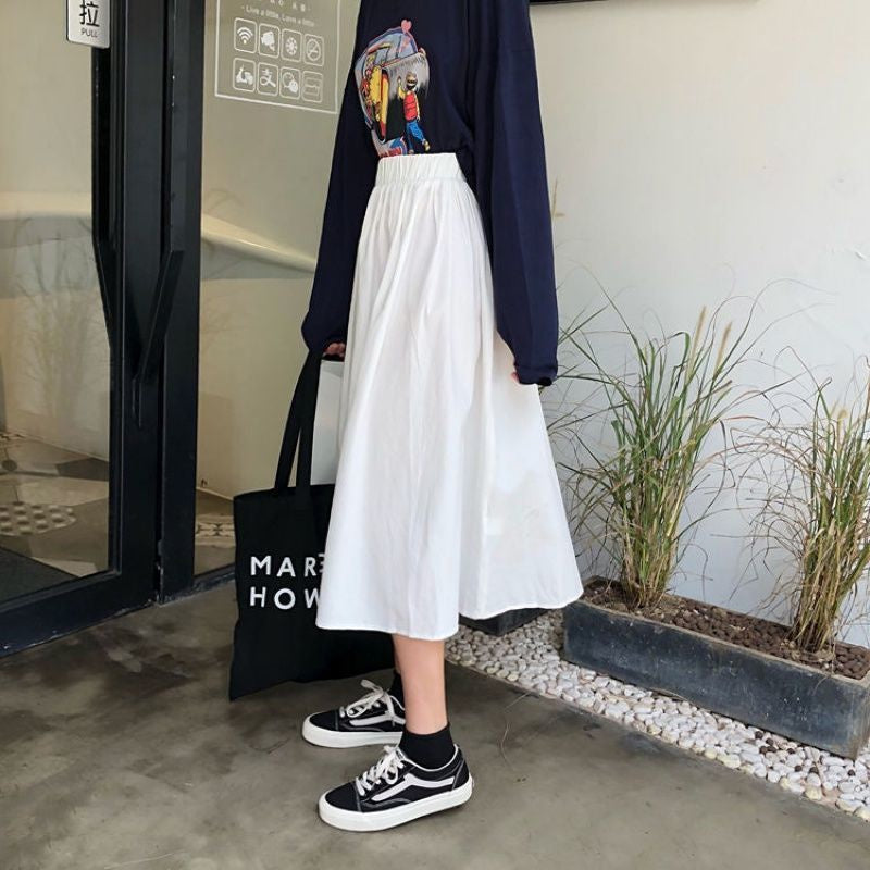 IELGY solid color loose skirt Korean style high waist A-line