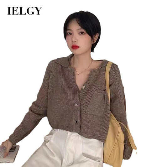 IELGY fashion Hong Kong style retro knitted sweater outer wear women's loose crop top