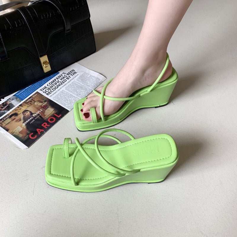 IELGY Simple Wedge Slippers Women's Summer Roman Style Slim Cross Platform