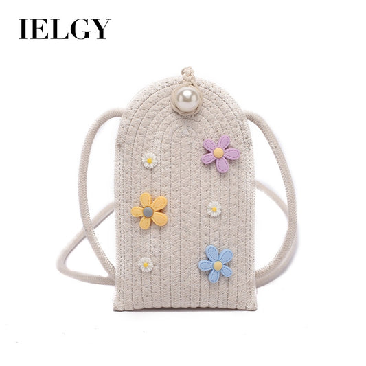 IELGY Customized summer straw weaving ins small flower weaving mobile phone diy handmade shoulder bag women