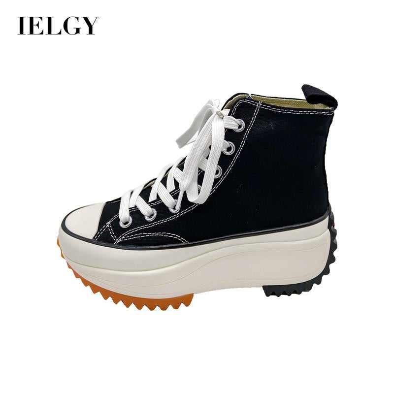 IELGY women's sports style is thin hip-hop canvas shoes platform high-top laces
