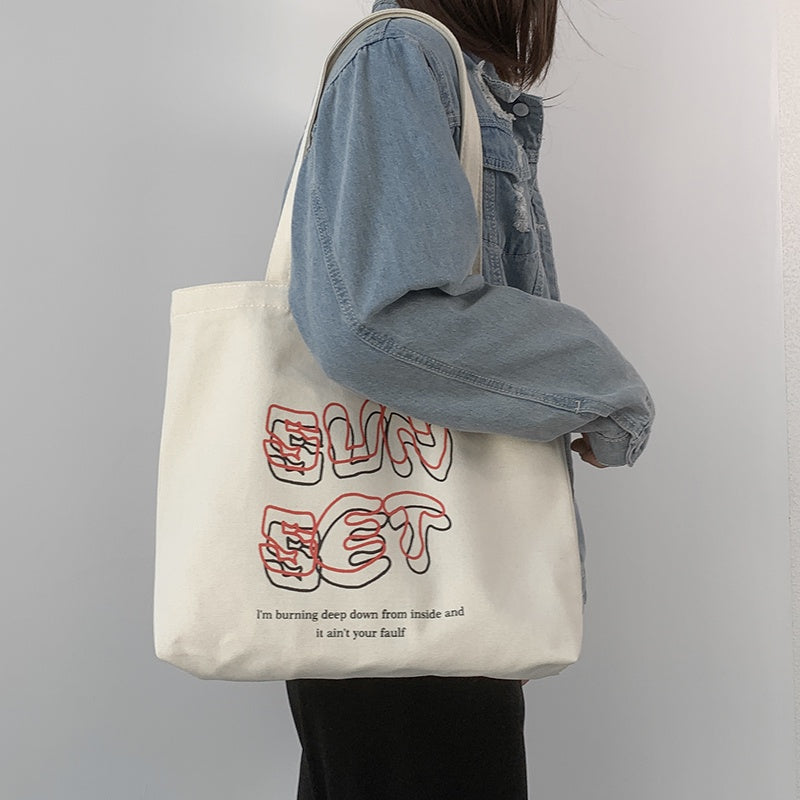 IELGY Japanese art Harajuku simple large-capacity portable canvas bag