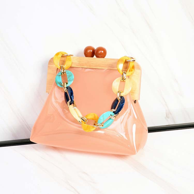 IELGY Korea Acrylic Wood Clip Transparent Jelly Pack Handbag Shoulder Messenger Bag