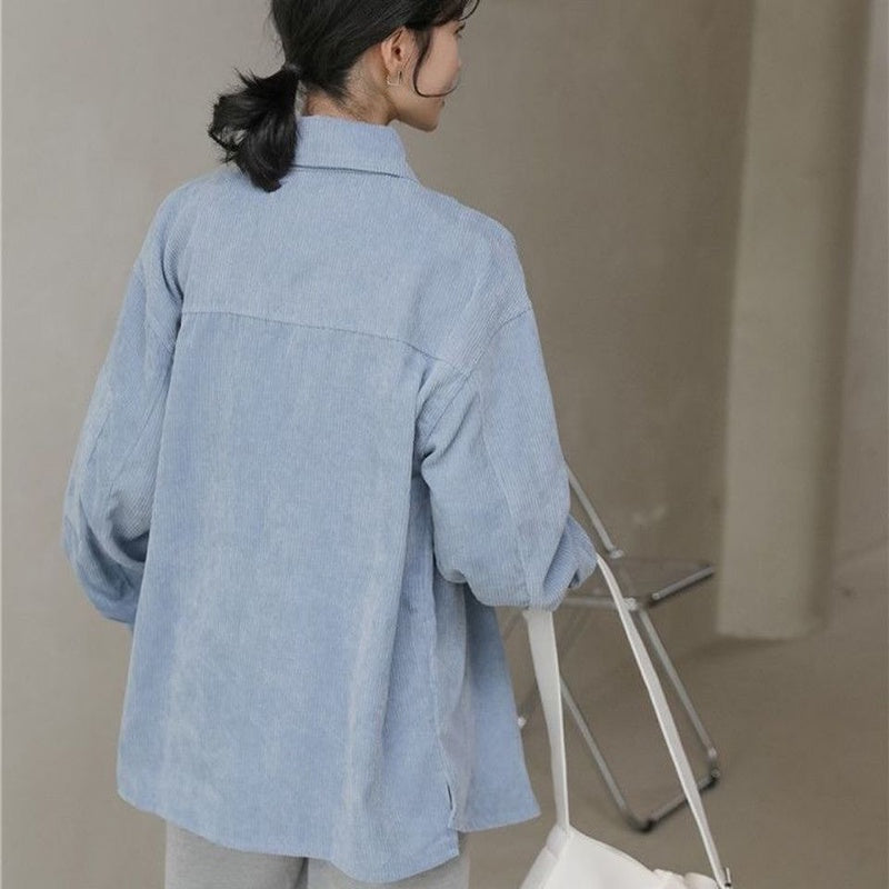 IELGY Corduroy Jacket Women's Trendy All-match Long Sleeve Fashion POLO Collar Top