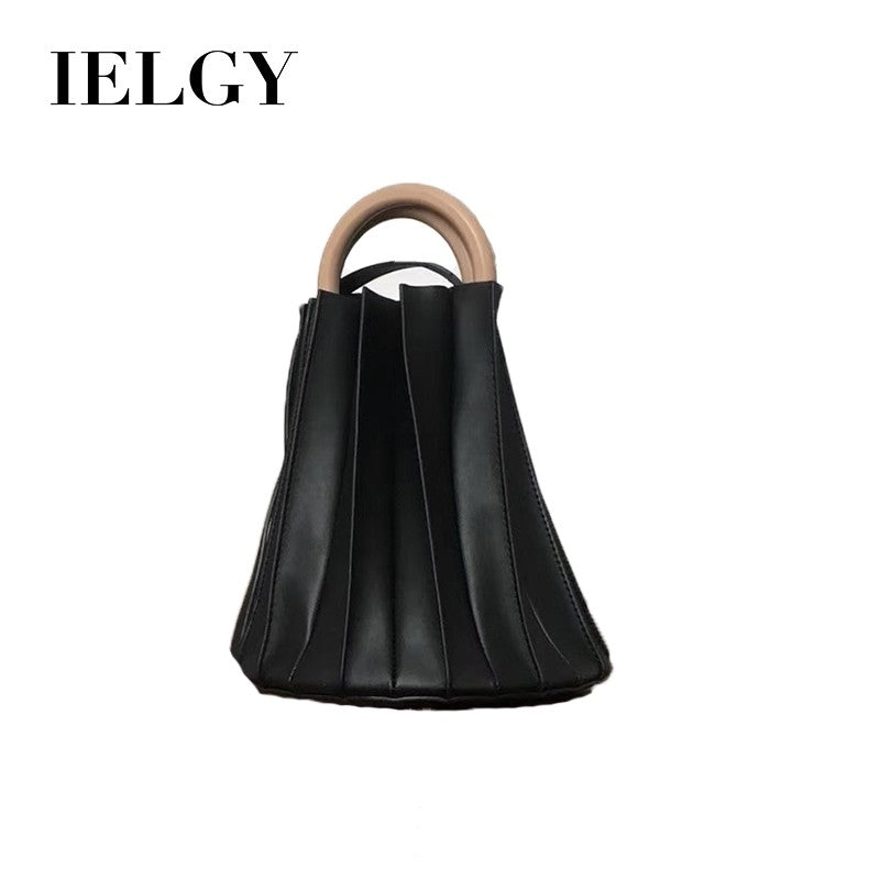 IELGY Korean three-dimensional pleated wooden ring bucket bag