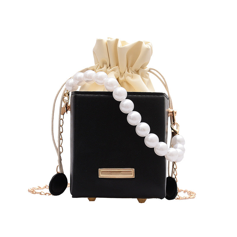 IELGY Small square bag female fashion western style popular all-match pearl portable chain messenger bag