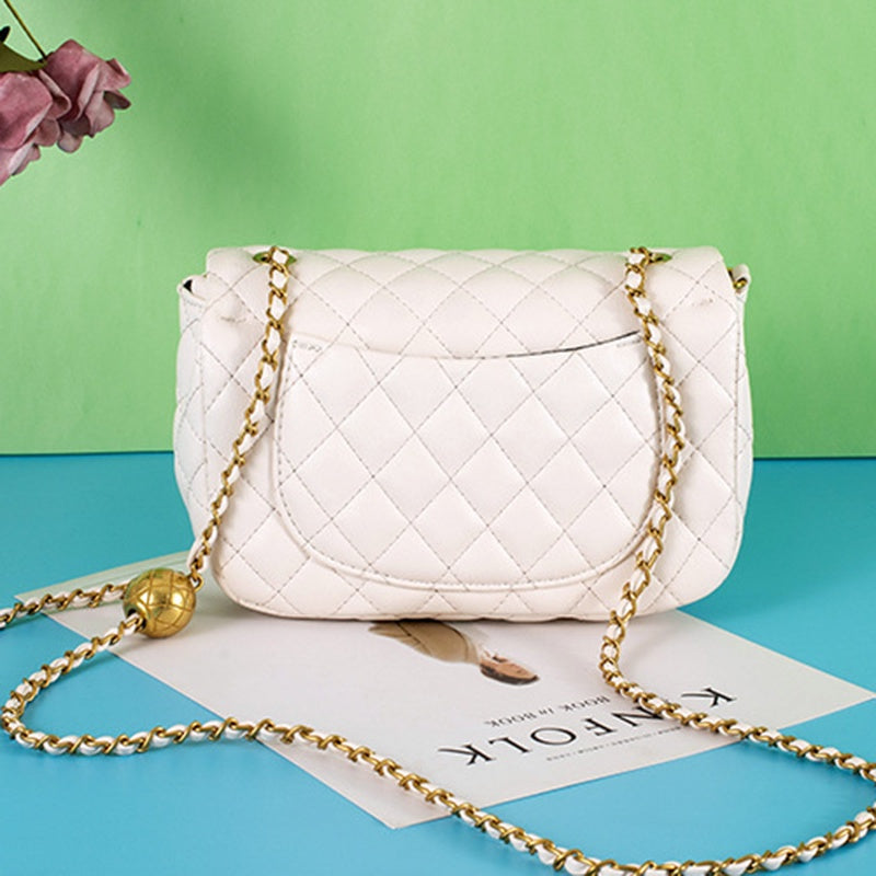 IELGY classic lock diamond chain crossbody handbag small golden ball decoration
