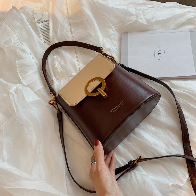 IELGY Contrast Shoulder Bag Korean Large Capacity Messenger Bucket