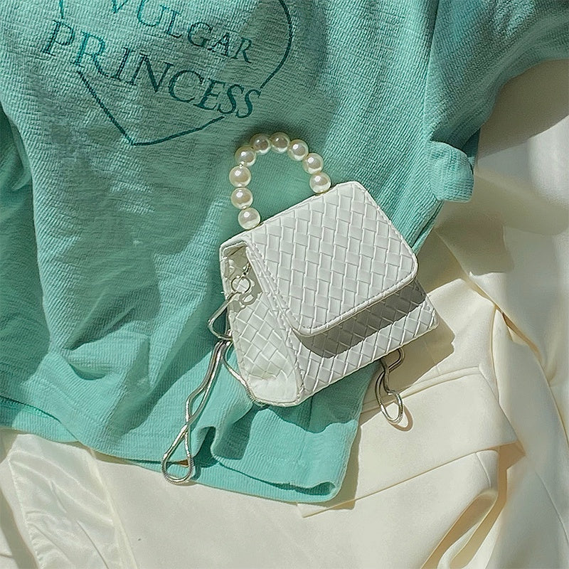 IELGY cute braided mini pearl chain messenger bag women