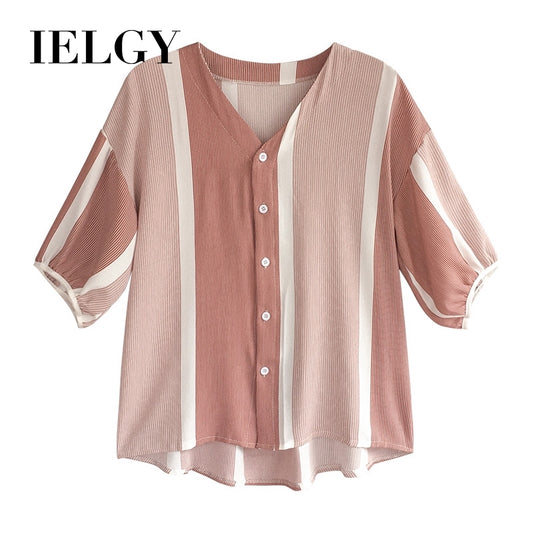 IELGY Women's loose color matching striped shirt