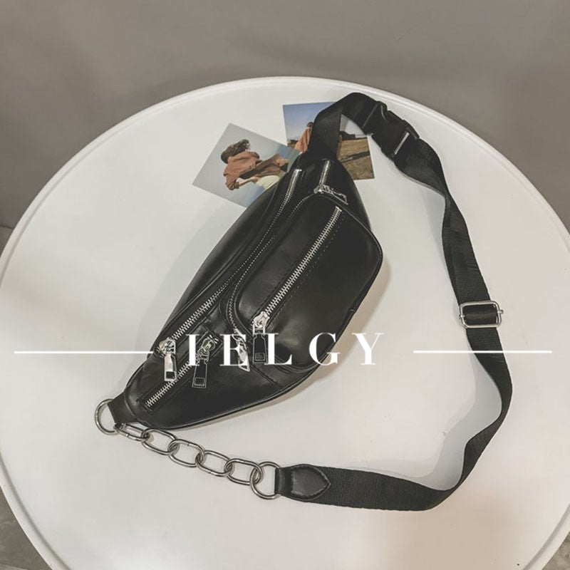 IELGY Diagonal personality leisure chain chest pockets