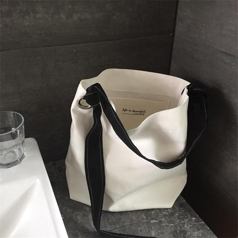 IELGY Solid color shopping bag shoulder diagonal canvas bag large capacity bag
