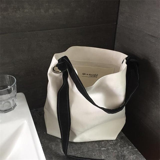 IELGY Solid color shopping bag shoulder diagonal canvas bag large capacity bag