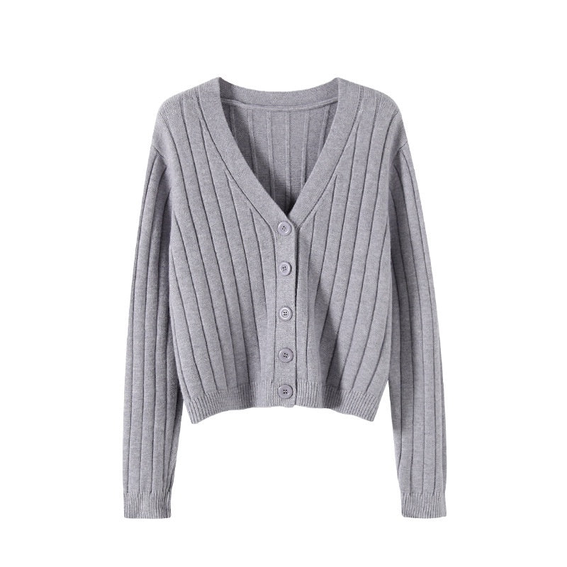 IELGY fashion solid color button outer loose long-sleeved v-neck knitted cardigan women