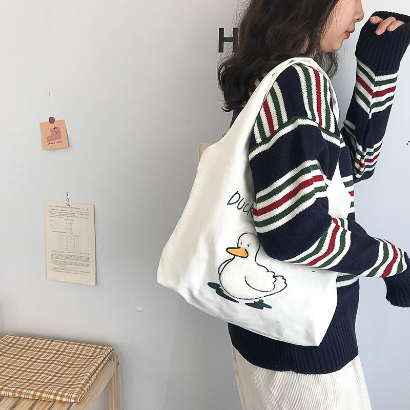 IELGY Japanese mini cute one-shoulder work canvas bag women