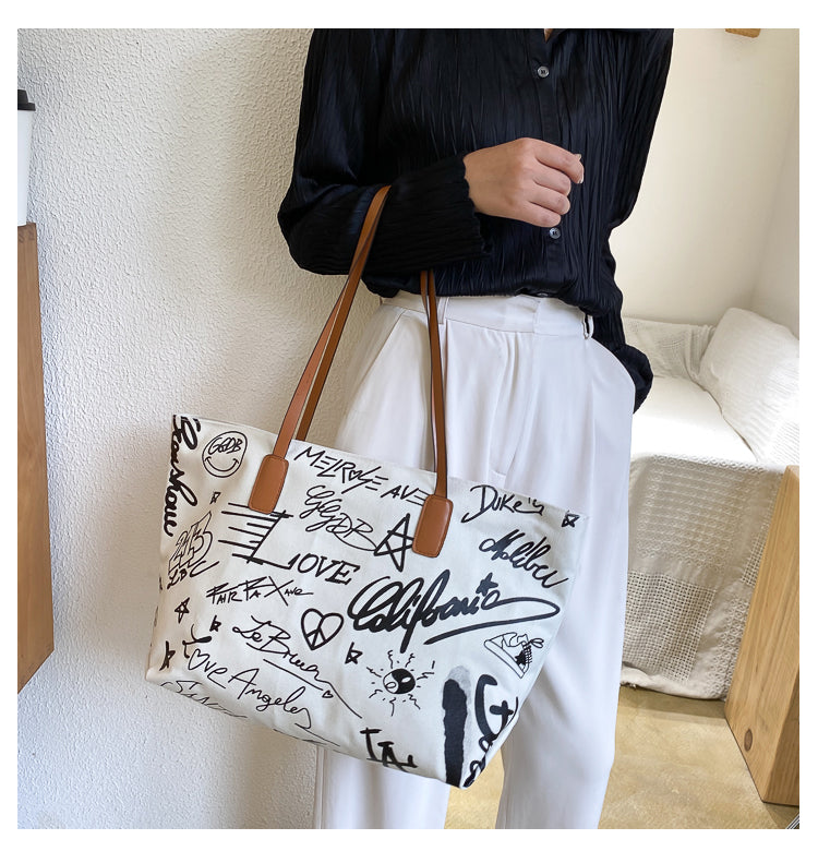IELGY Commuting Fashion Canvas Tote Horizontal square All-match Portable Casual Woman's Shoulder bag