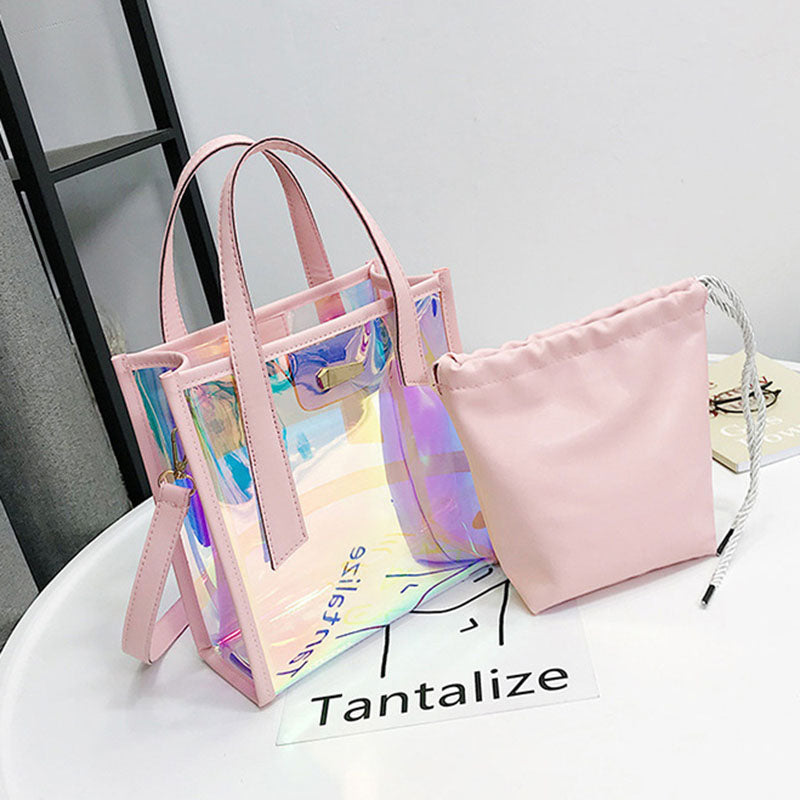 IELGY Summer Korean version jelly bag picture bag trendy transparent bag handbag ins style diagonal shoulder bag shoulder strap design