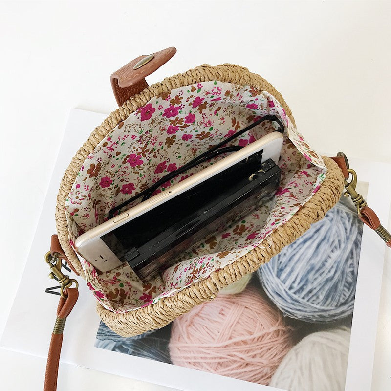 IELGY Straw bag shell bag shoulder Messenger bag beach bag
