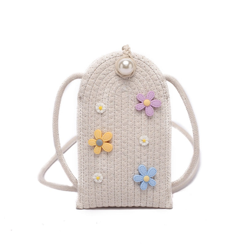 IELGY Customized summer straw weaving ins small flower weaving mobile phone diy handmade shoulder bag women