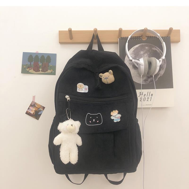 IELGY schoolbag female Korean Harajuku corduroy all-match backpack